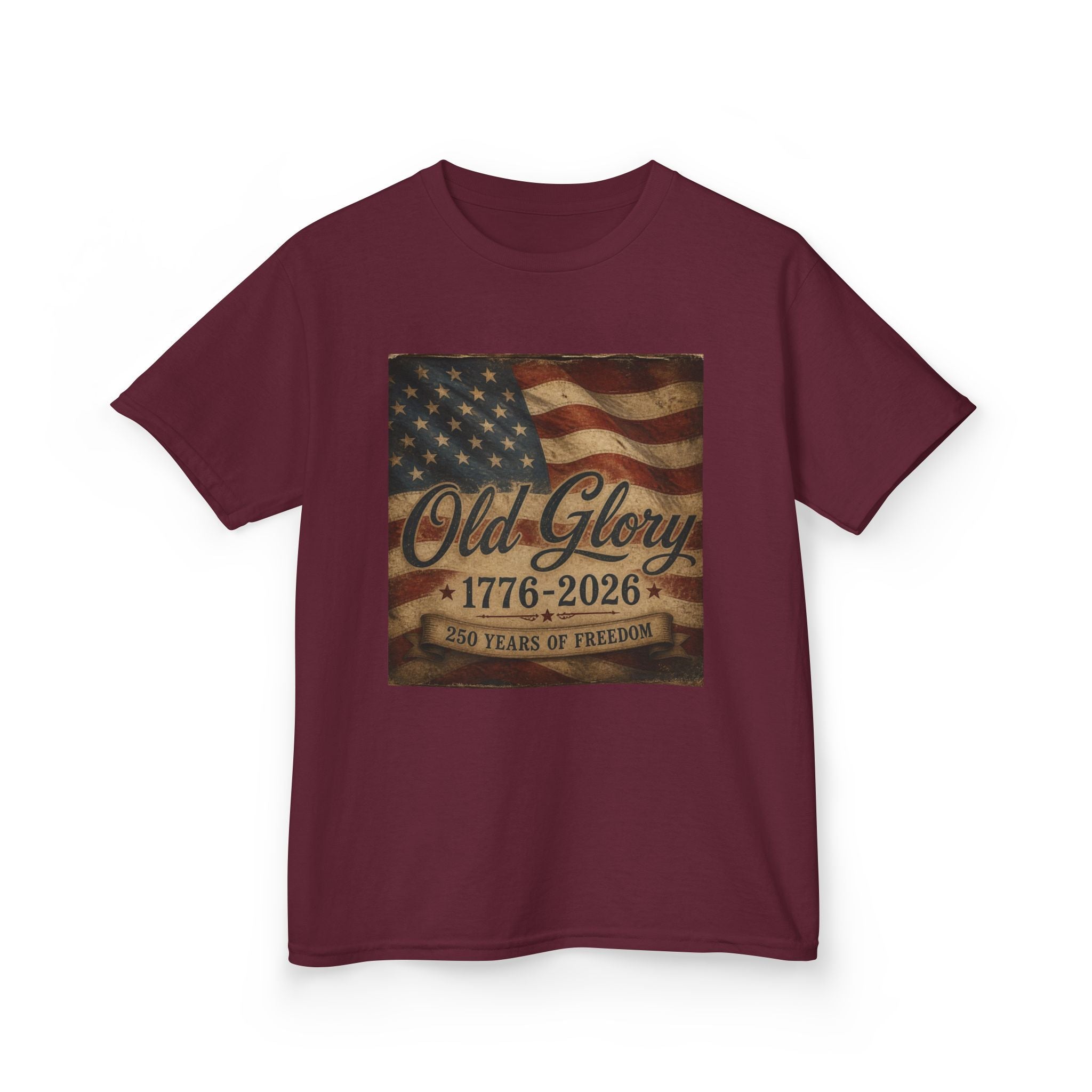 Kids T‑Shirt — "Old Glory 1776–2026" Vintage American Flag Patriotic Tee