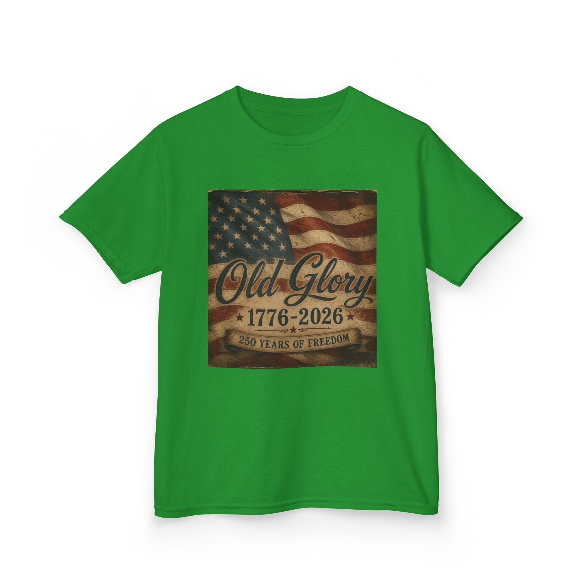 Kids T‑Shirt — "Old Glory 1776–2026" Vintage American Flag Patriotic Tee