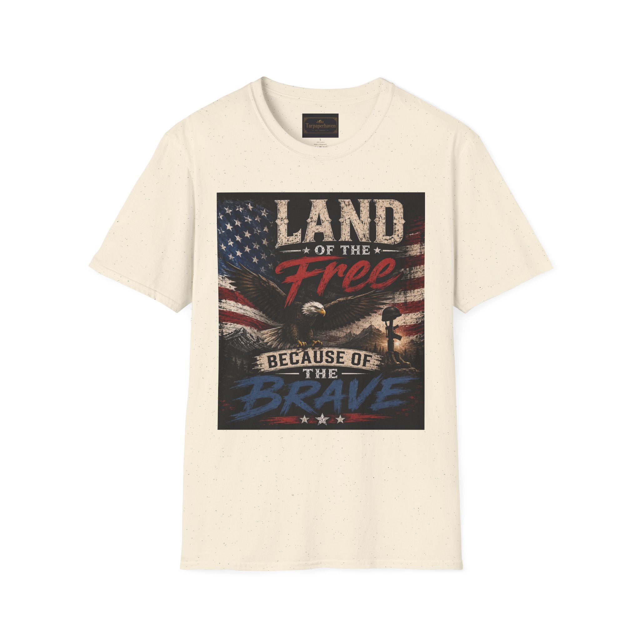 Land of the Free T‑Shirt — Vintage American Flag & Bald Eagle "Because of the Brave"