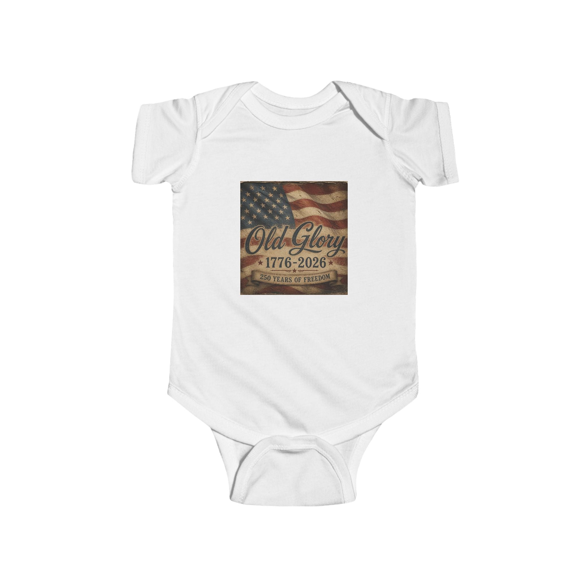 Infant Bodysuit - Vintage American Flag "Old Glory 1776-2026" Patriotic Baby Onesie