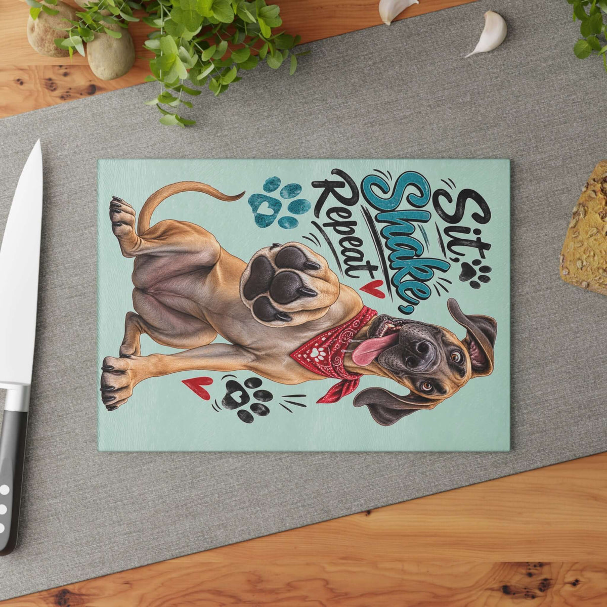 Great Dane Cutting Board dog paw sit shake repeat kitchen gift