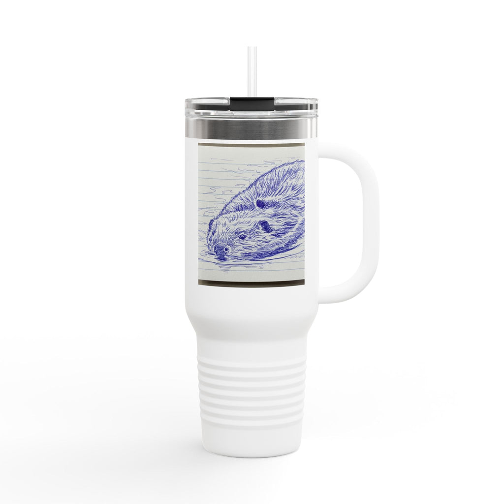 40oz Insulated Travel Mug with Vintage Beaver Sketch – Large Tumbler for Beach Lovers