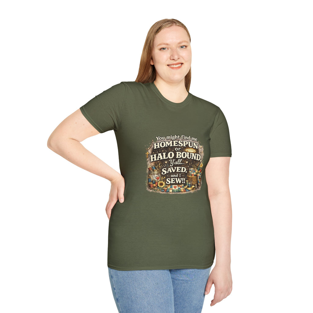 Homespun or Halo Bound Y'all Saved Sew T-Shirt
