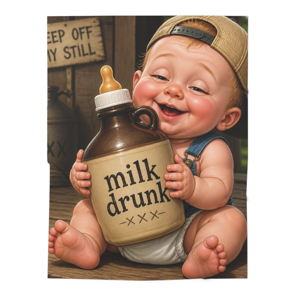 Baby Swaddle Blanket — Cute 'Milk Drunk' Baby Illustration Newborn Swaddle