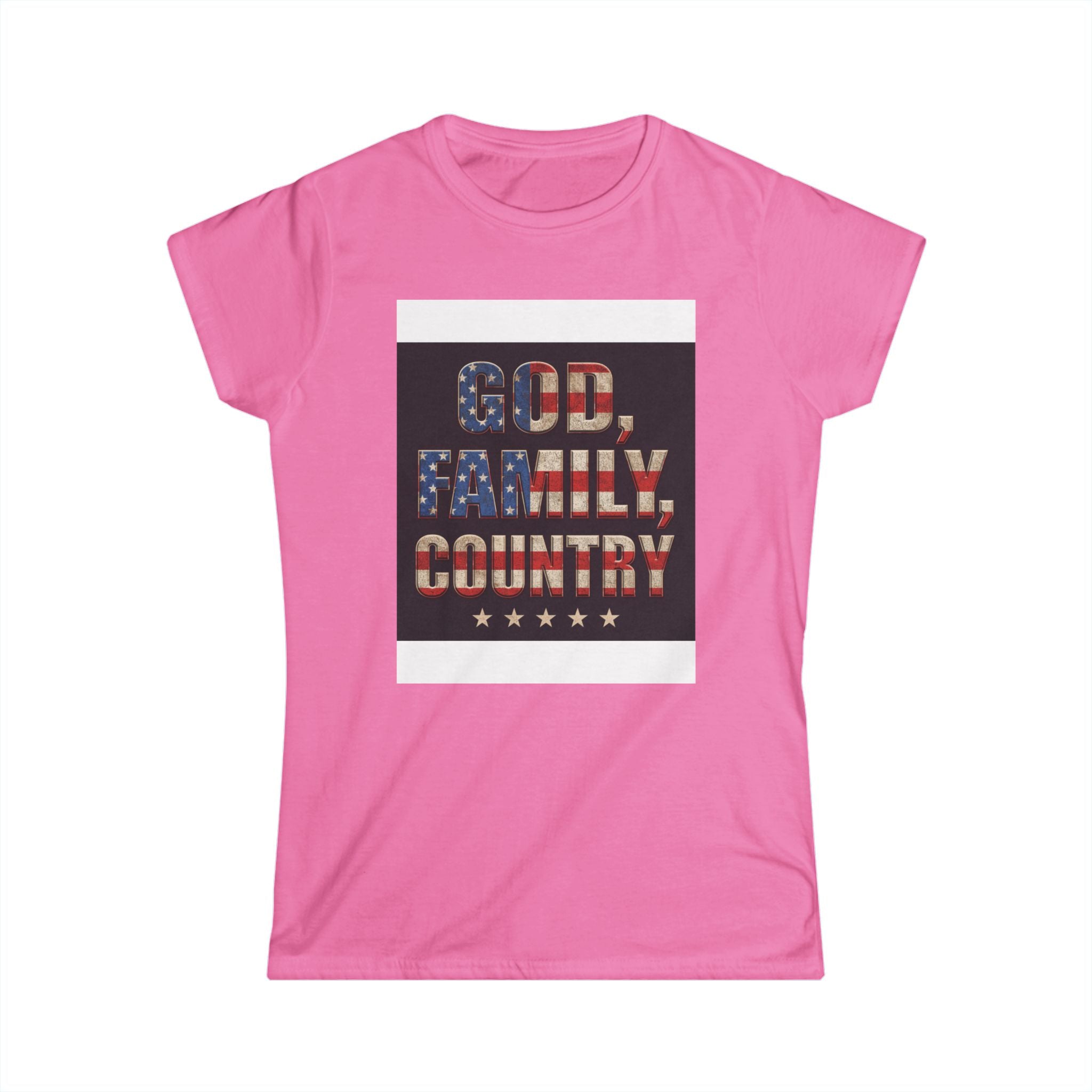 Women's Tee - "God. Family. Country." American Flag Patriotic Graphic