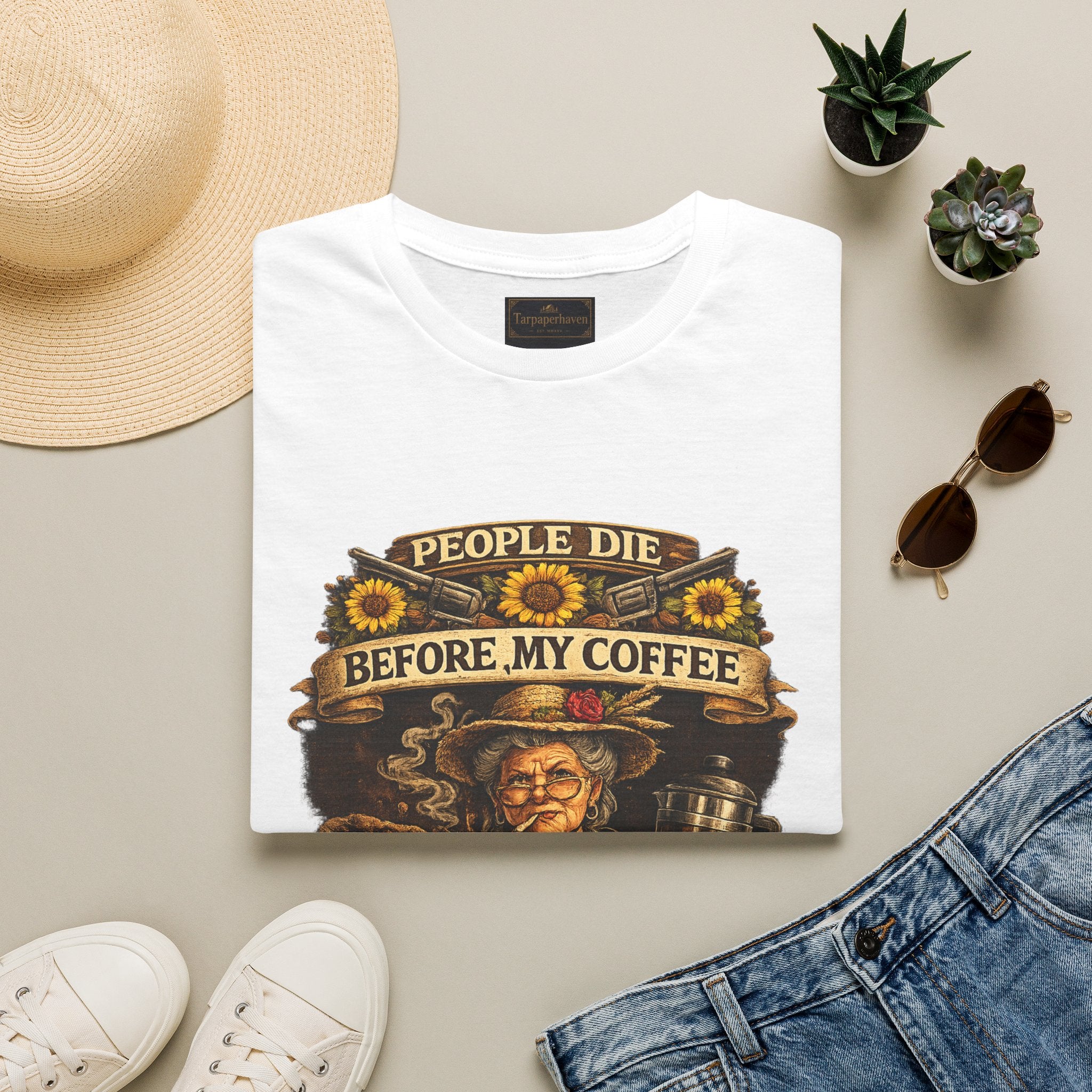 "People Die Before My Coffee" Vintage Coffee Granny Humor T-Shirt