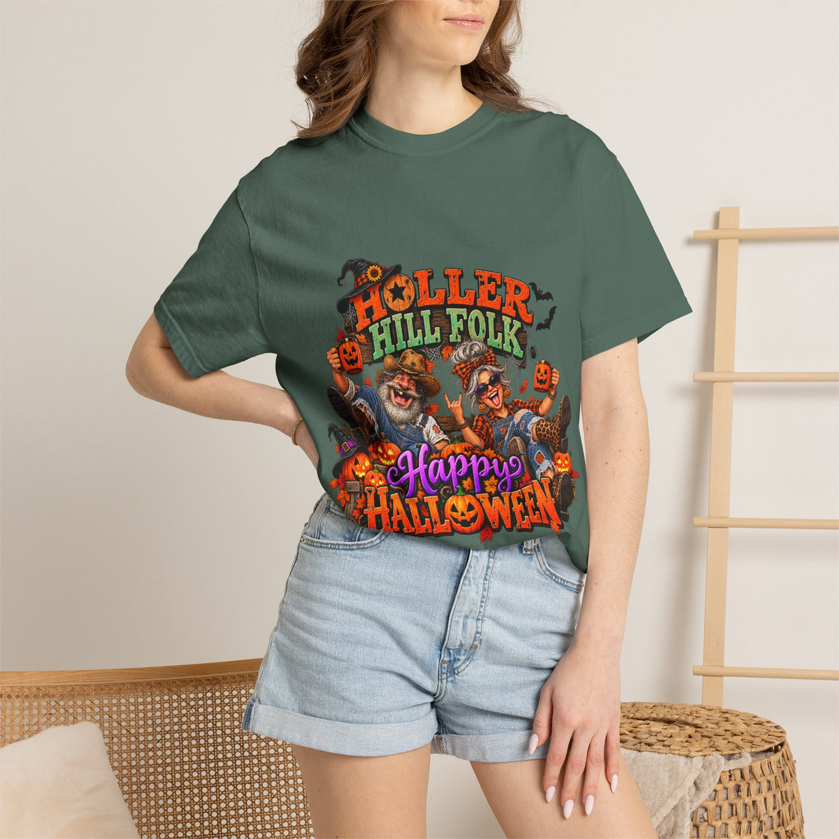 Halloween Holler Hill Folk T-Shirt — "Happy Halloween" Vintage Horror Design