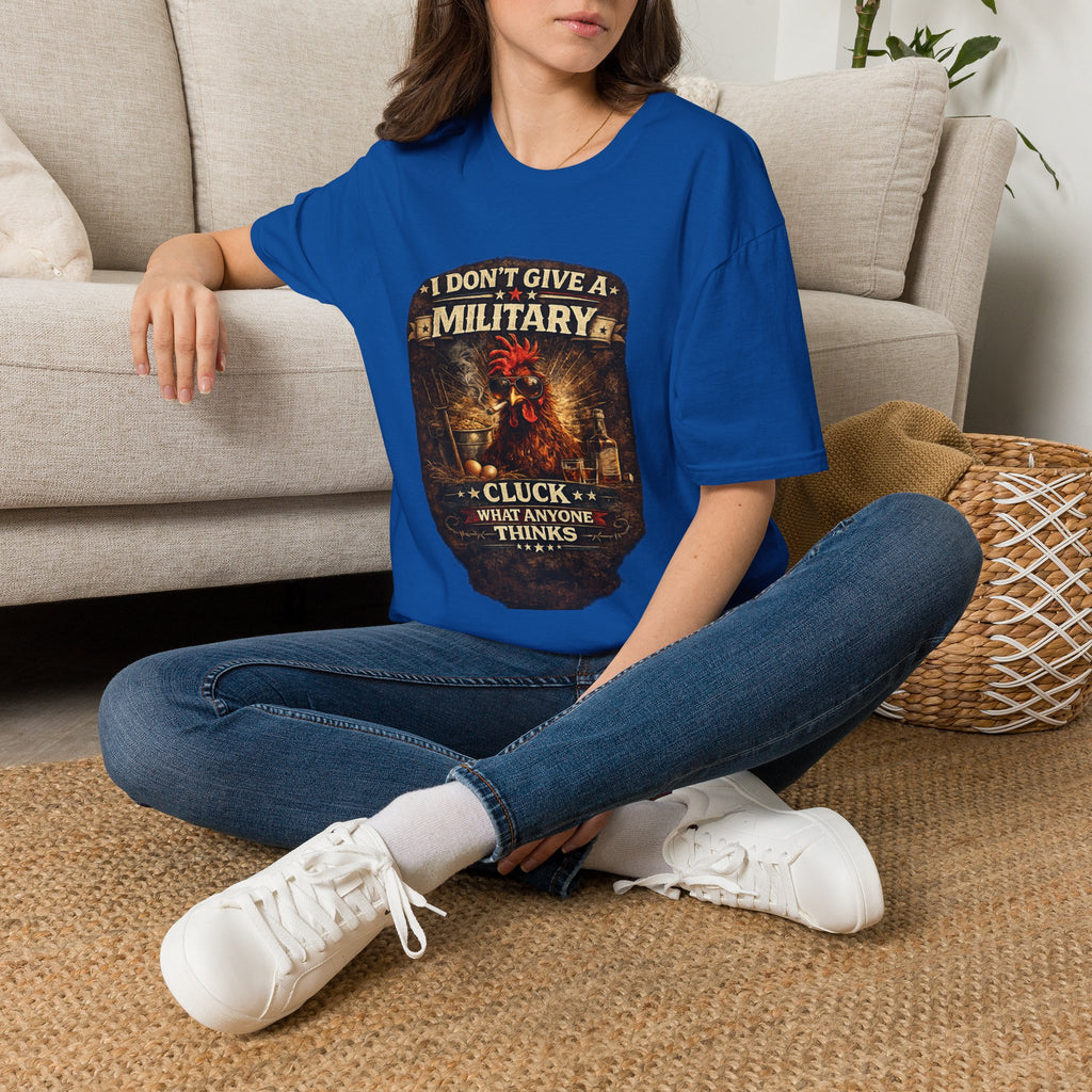 T‑Shirt — "I Don't Give A Military Cluck" Rooster Graphic Tee