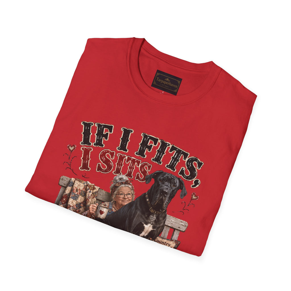 If I Fits, I Sits T-Shirt — Funny Great Dane Lover Graphic Tee