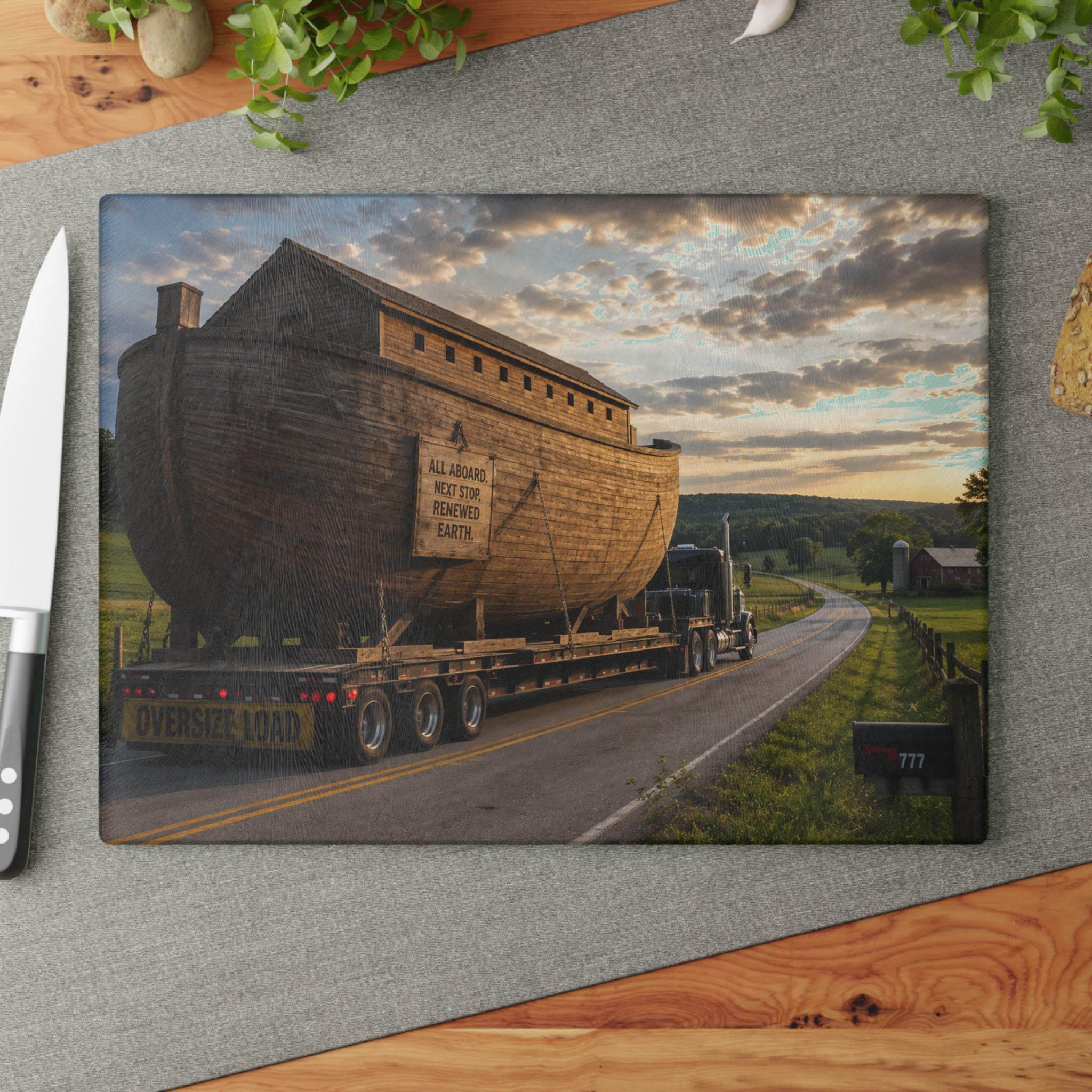 Scenic Ark Transport Kitchen Glass Cutting Board
