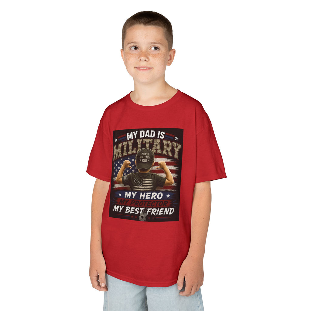 Kids Tee — "My Dad Is Military" Patriotic Hero Shirt