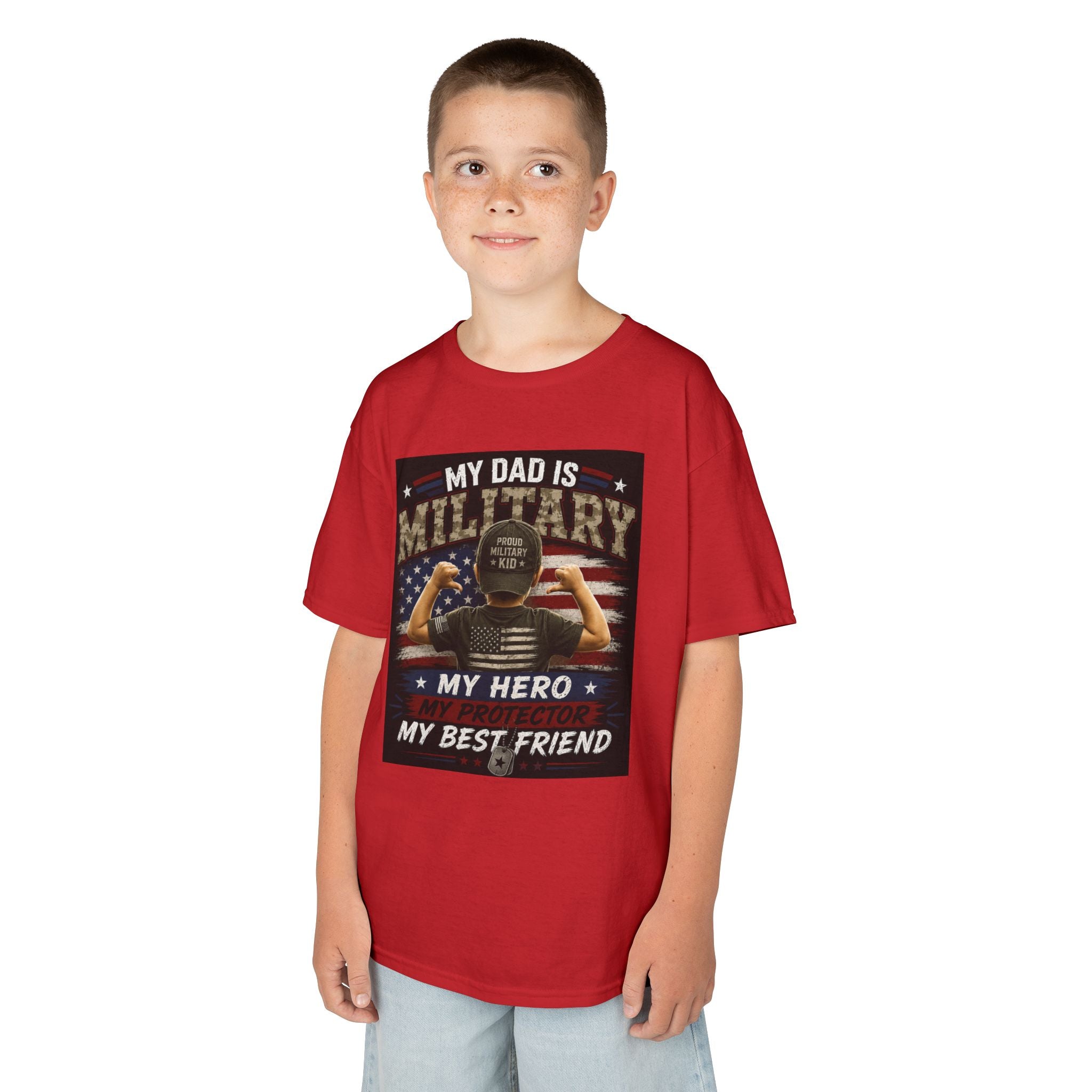 Kids Tee — "My Dad Is Military" Patriotic Hero Shirt