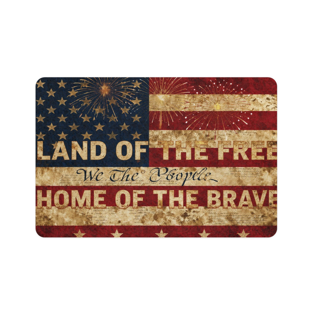Patriotic "Land of the Free, Home of the Brave" Pet Food Mat (12x18)