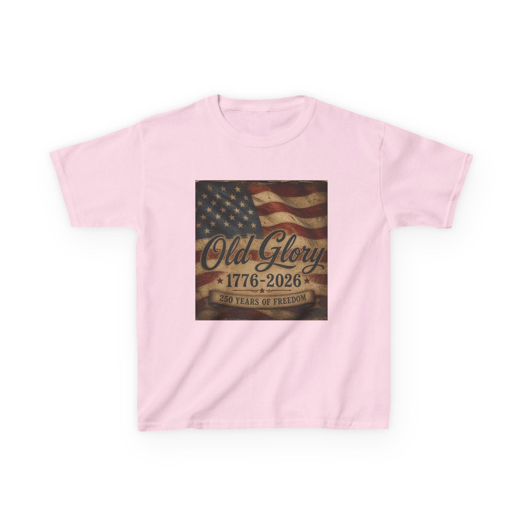 Kids T‑Shirt — "Old Glory 1776–2026" Vintage American Flag Patriotic Tee