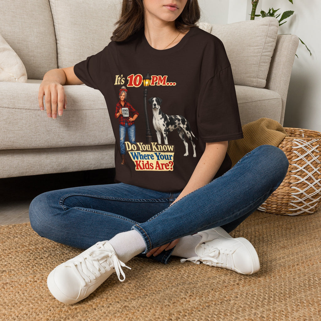 T‑Shirt — "It's 10 PM... Do You Know Where Your Kids Are?" Vintage Lamp & Dog Graphic