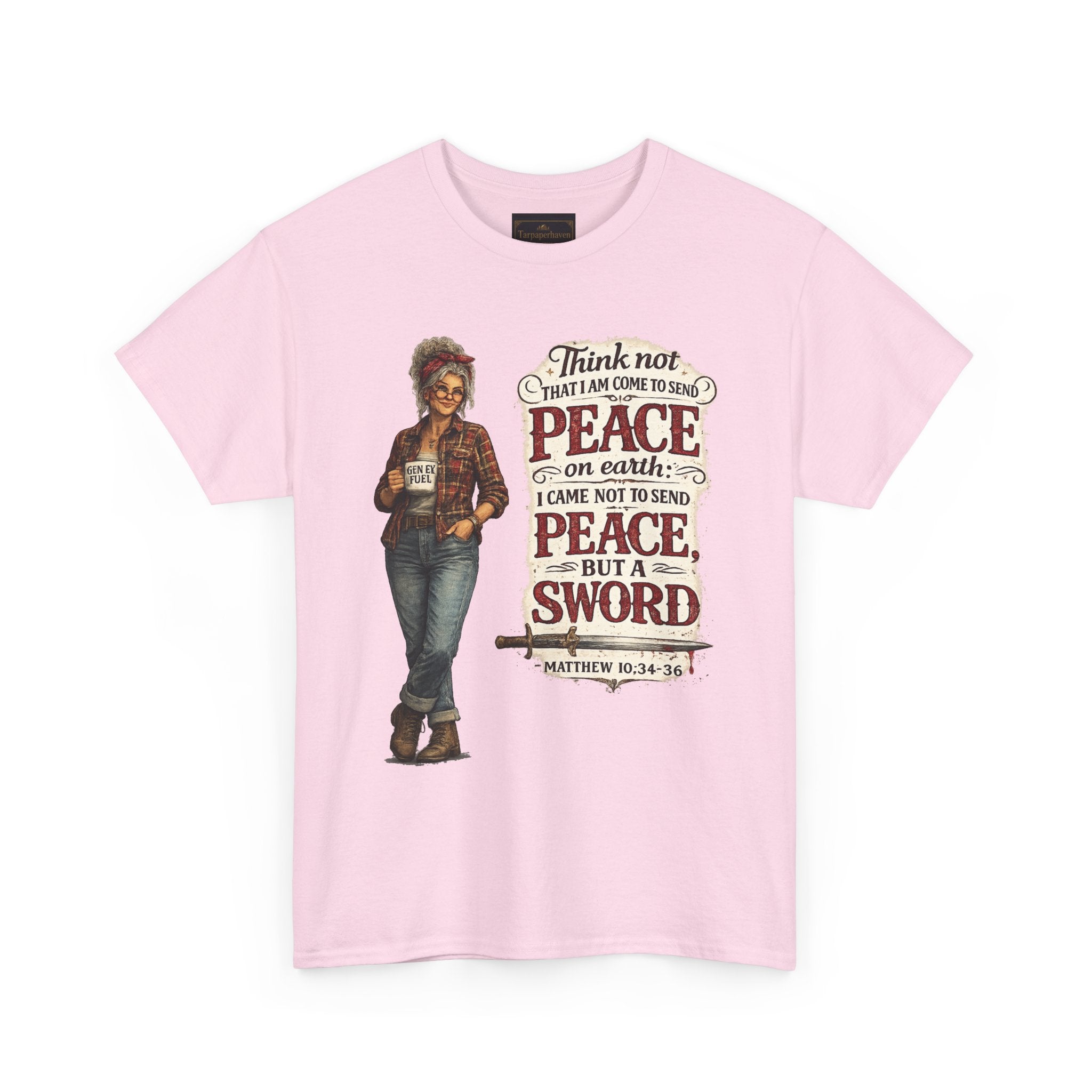 Christian Faith Tee — "I Come Not to Send Peace but a Sword" Matthew 10:34 Graphic Shirt