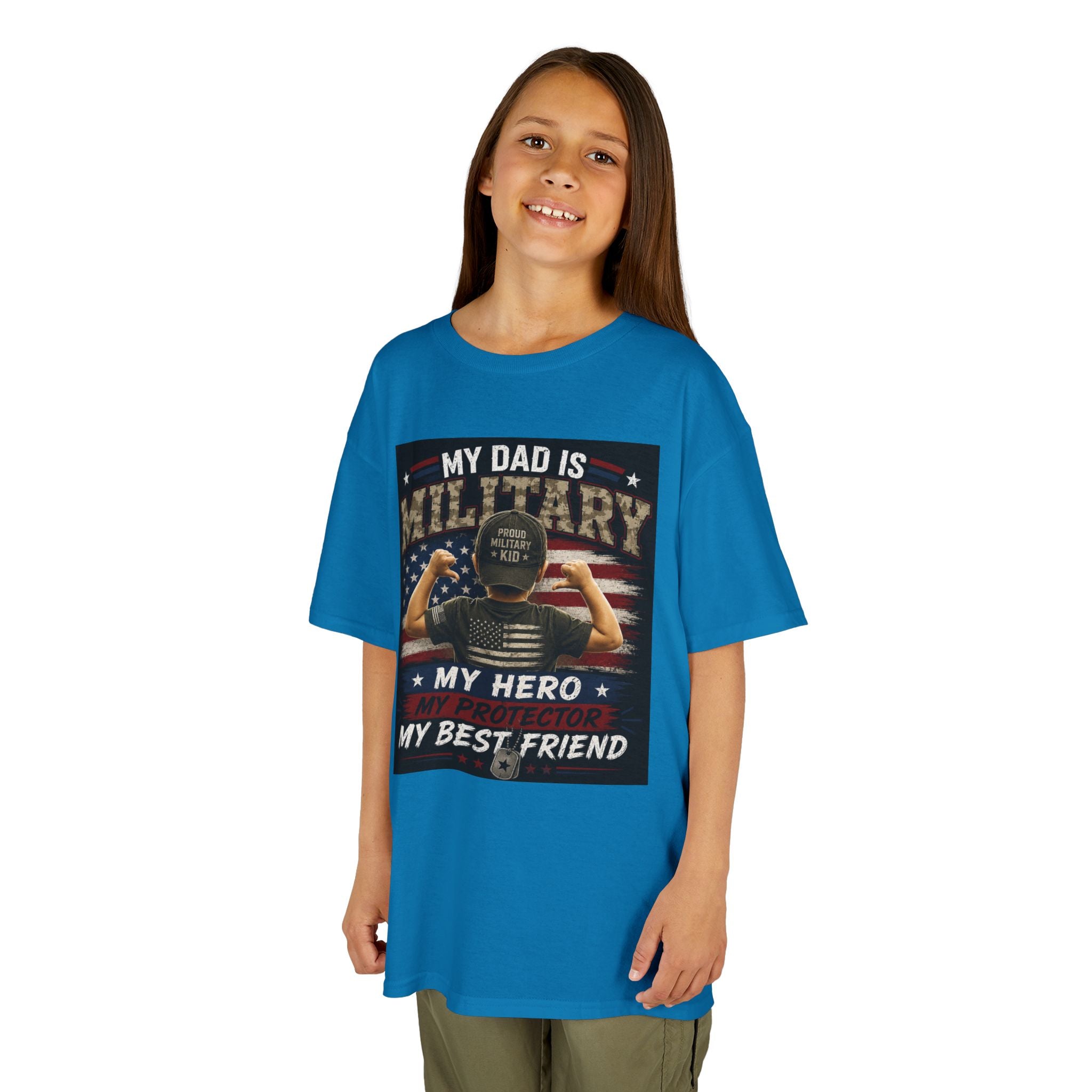 Kids Tee — "My Dad Is Military" Patriotic Hero Shirt