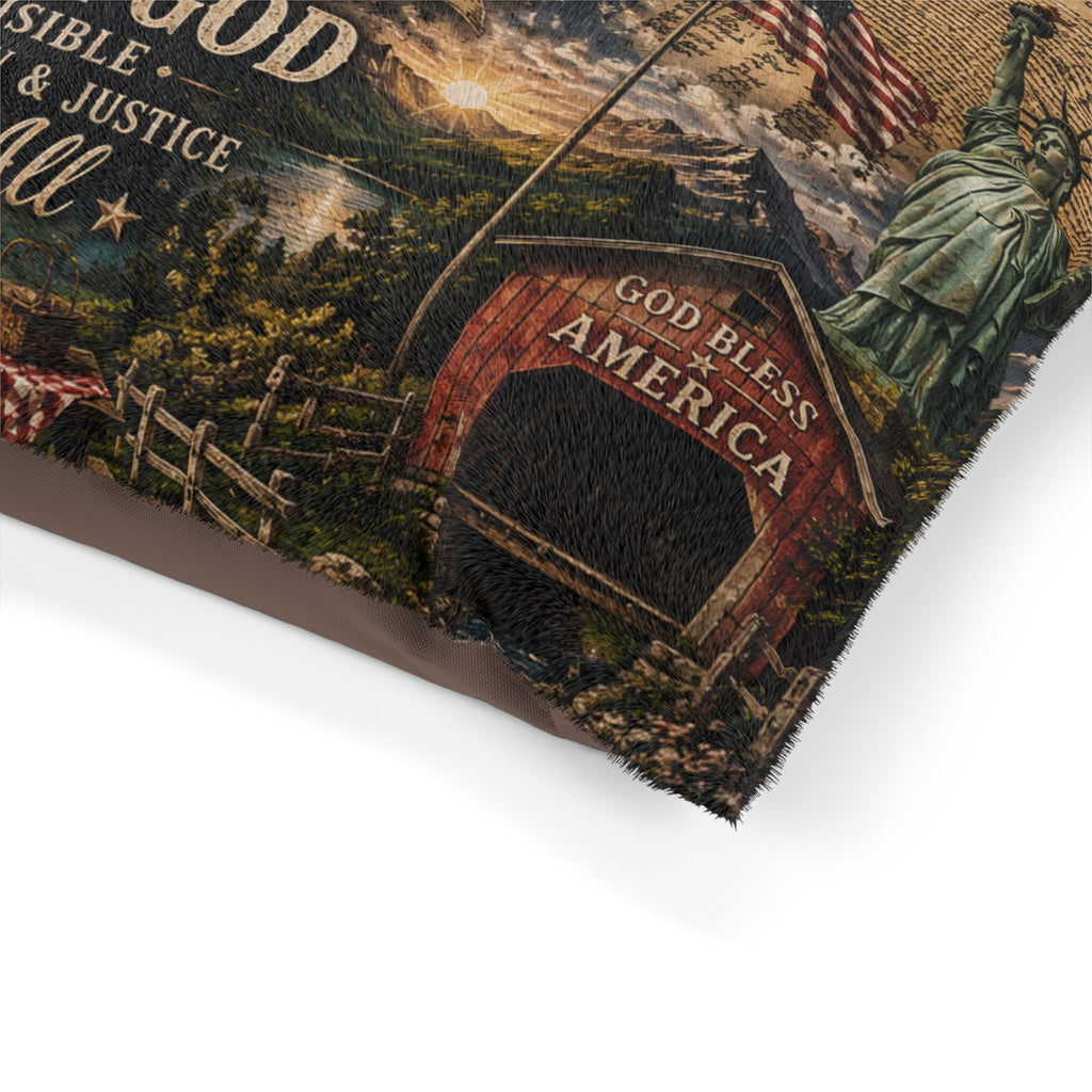 America 250 Patriotic Pet Bed — "One Nation Under God" 1776–2026 Memorial Cushion