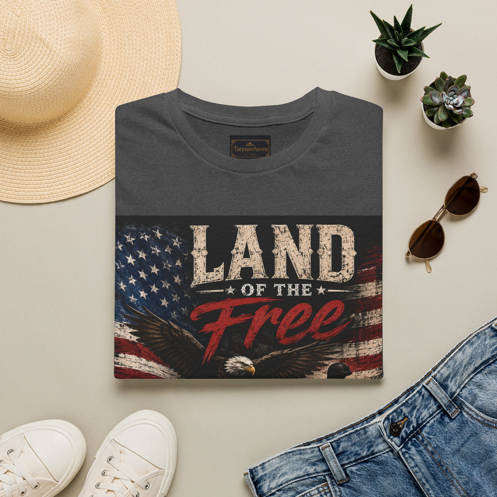 Land of the Free T‑Shirt — Vintage American Flag & Bald Eagle "Because of the Brave"