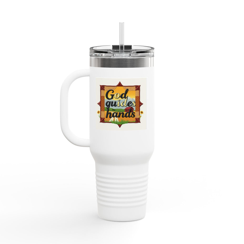 40oz Insulated Travel Mug — "God Guides My Hands" Inspirational Tumbler