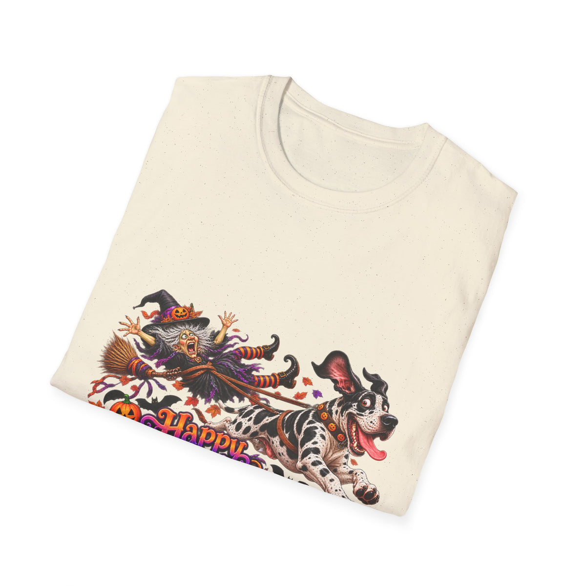 Halloween Dog T-Shirt — Great Dane with Pumpkin Candy Pail
