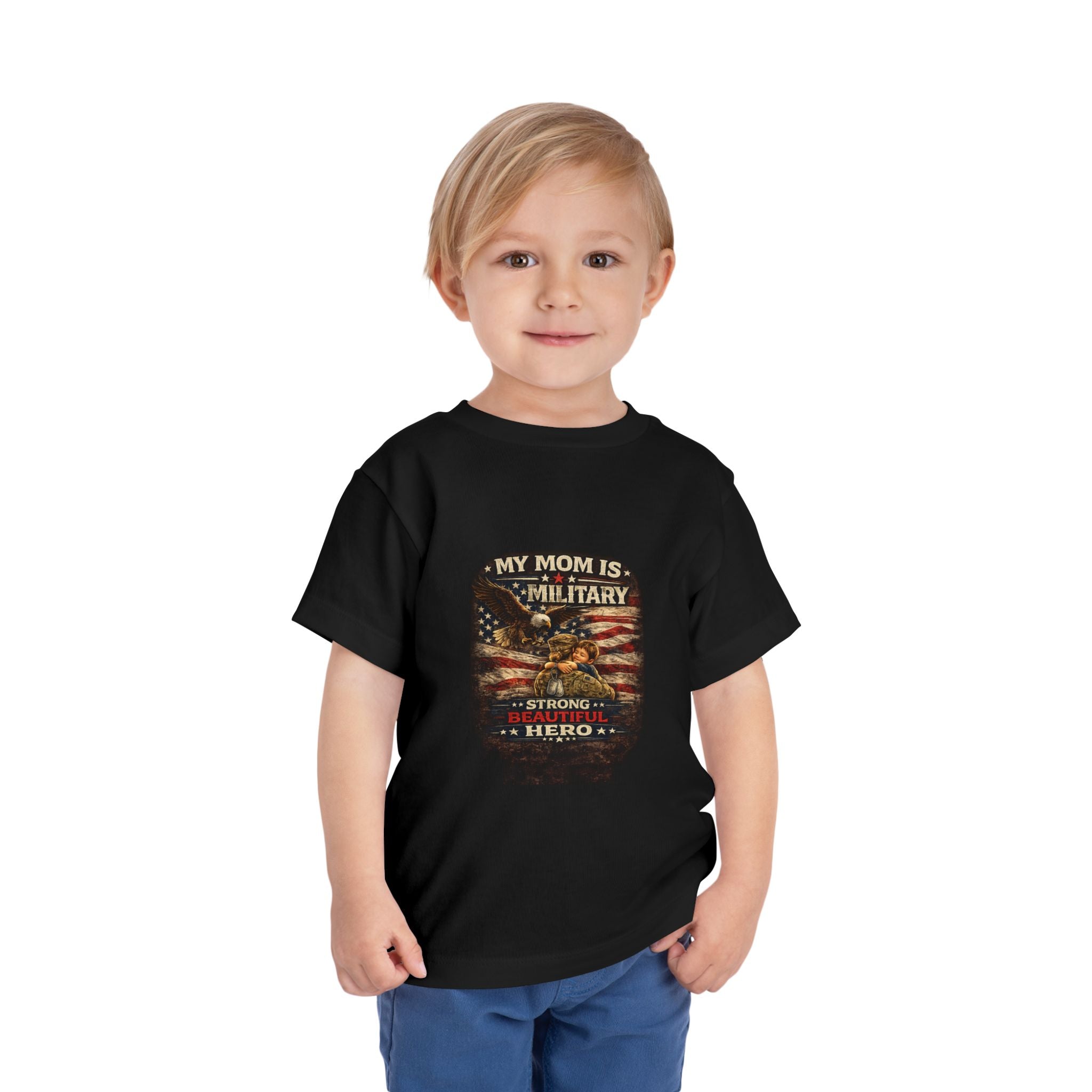Toddler Tee "My Mom is Military - Strong Beautiful Hero" | Patriotic Kids Shirt
