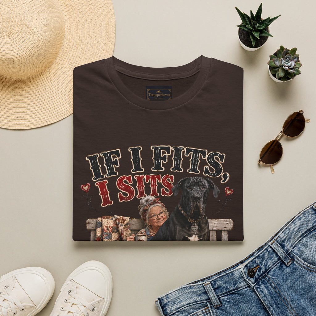 If I Fits, I Sits T-Shirt — Funny Great Dane Lover Graphic Tee