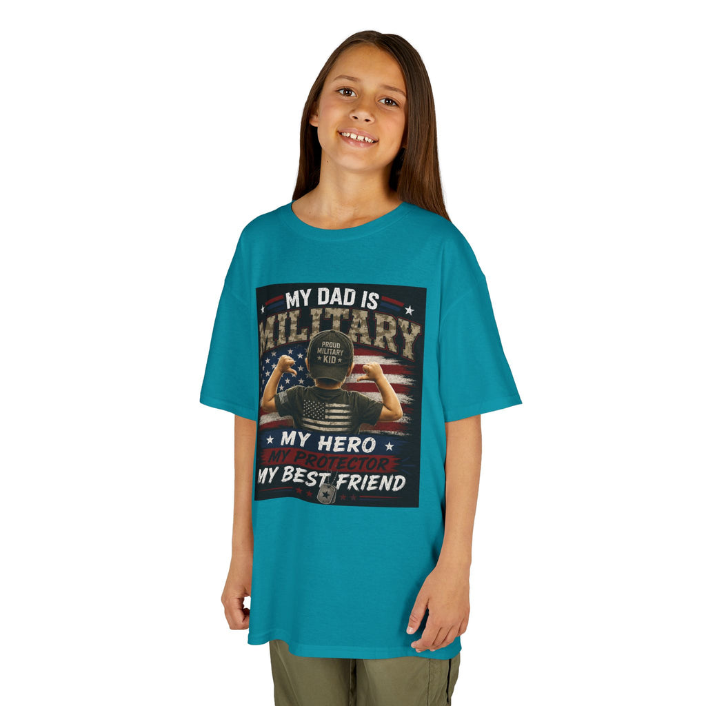 Kids Tee — "My Dad Is Military" Patriotic Hero Shirt