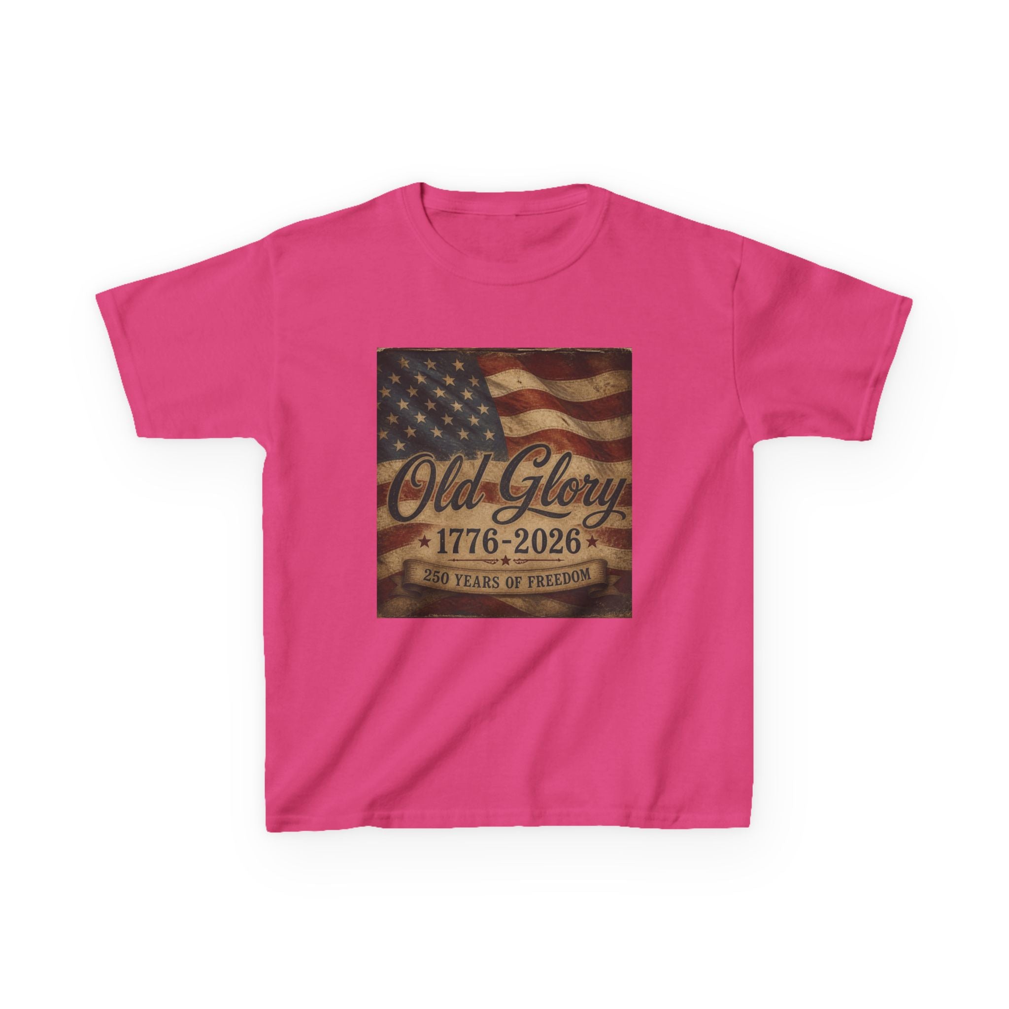 Kids T‑Shirt — "Old Glory 1776–2026" Vintage American Flag Patriotic Tee