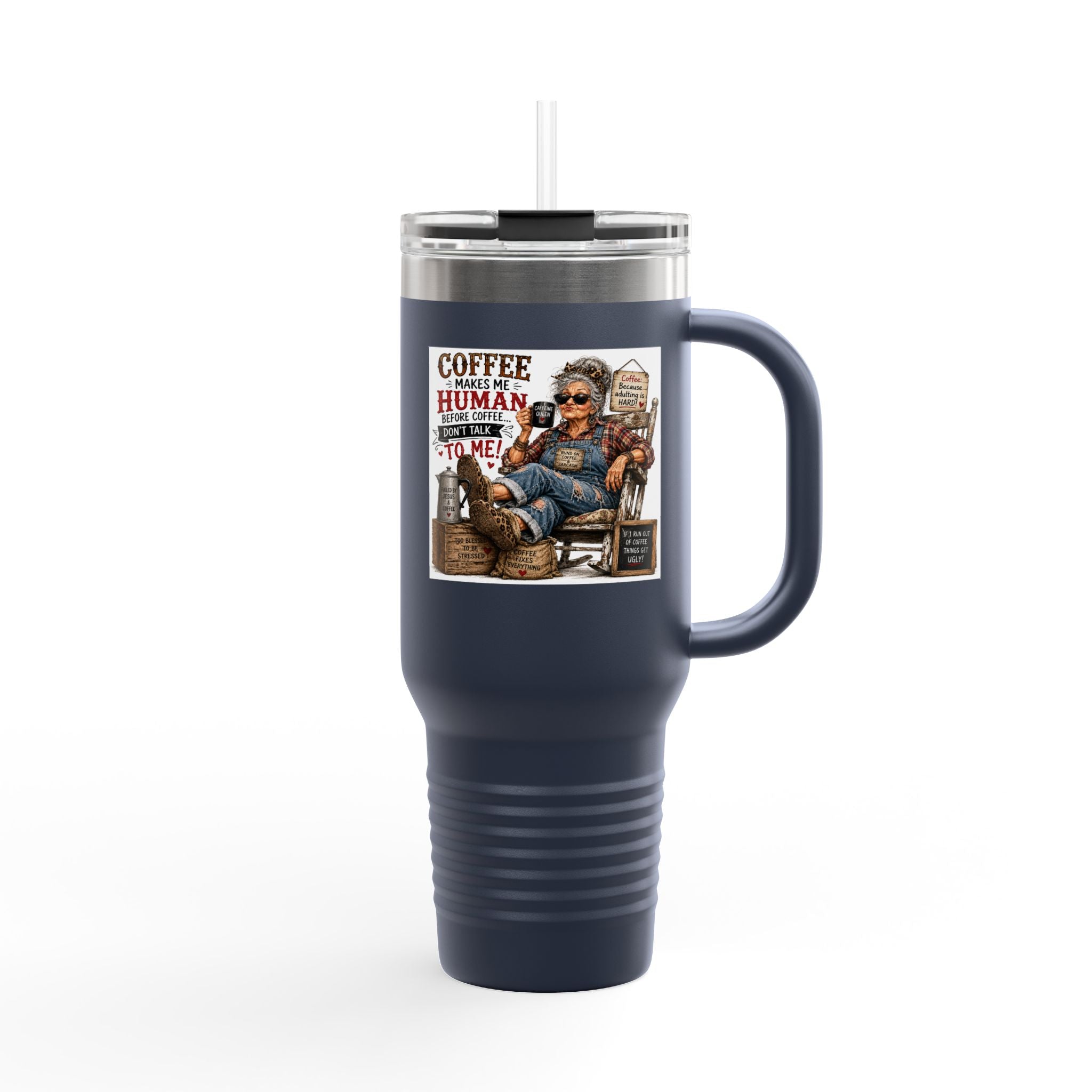 40oz Insulated Travel Mug Country Granny Coffee Addict
