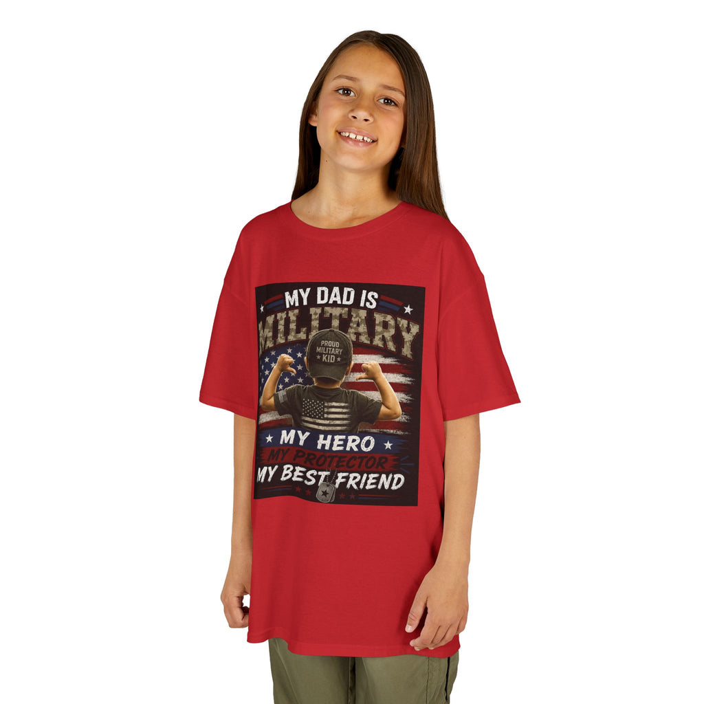 Kids Tee — "My Dad Is Military" Patriotic Hero Shirt