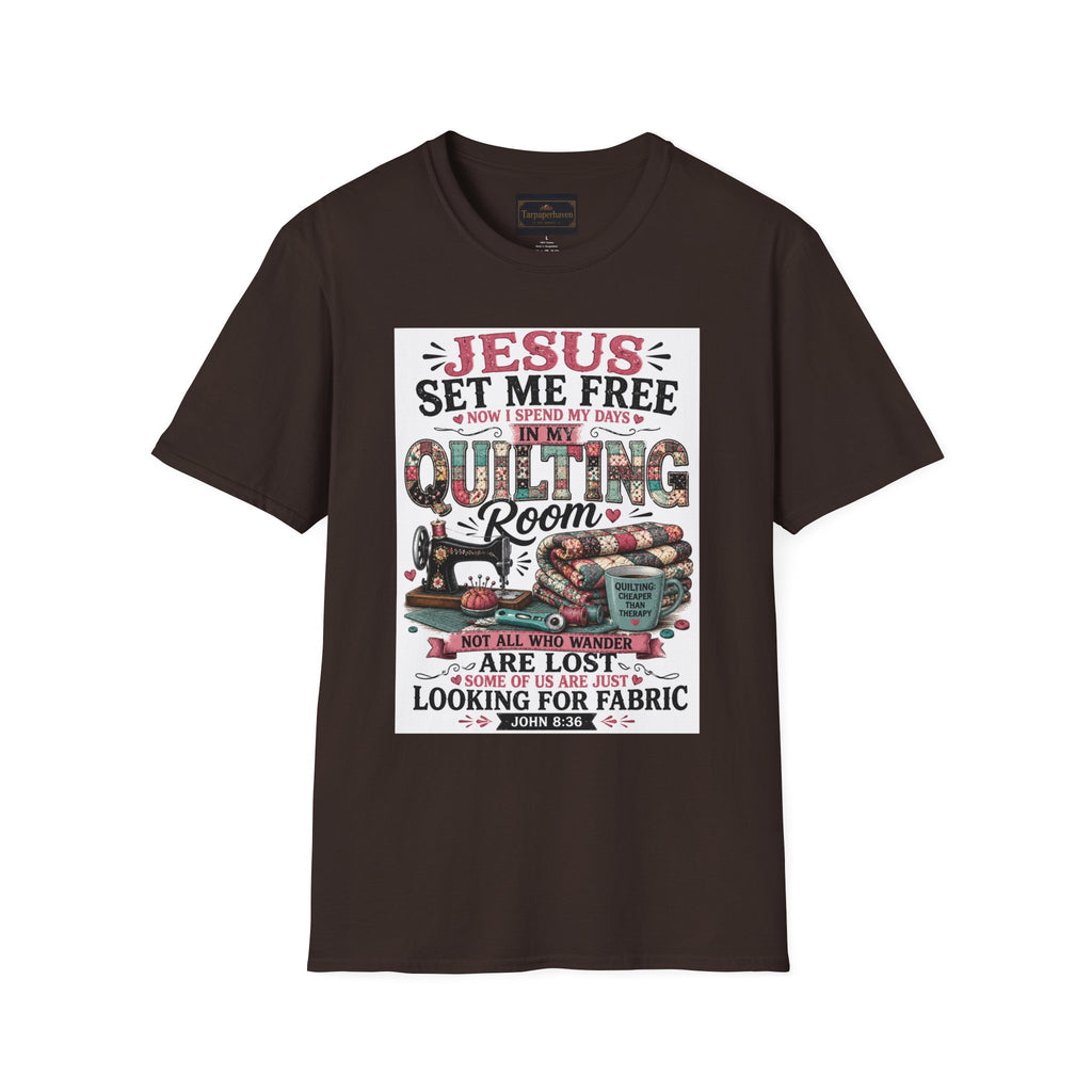 Quilting T-Shirt — "Jesus Set Me Free" Faithful Quilter Tee