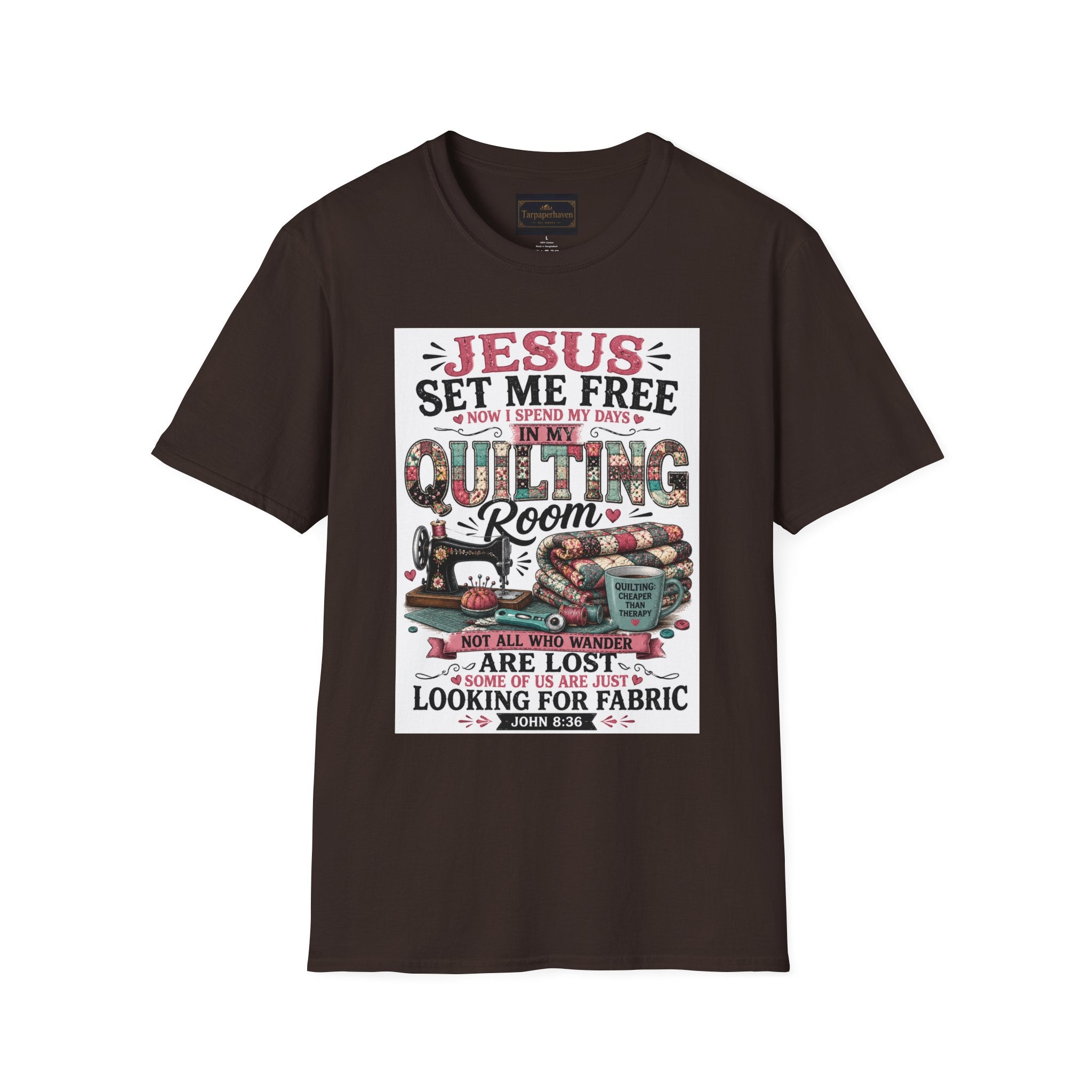 Quilting T-Shirt — "Jesus Set Me Free" Faithful Quilter Tee