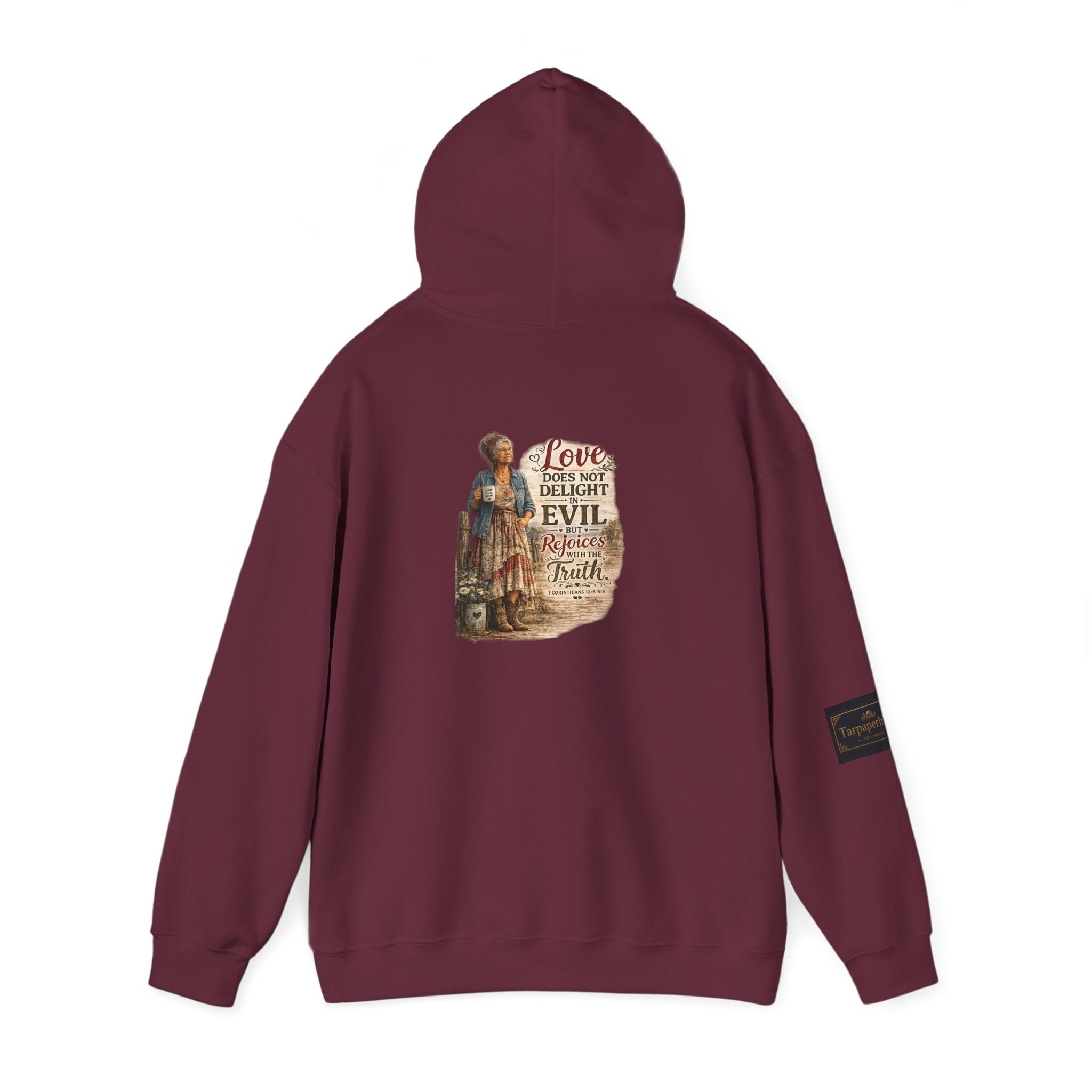 Christian Faith Hoodie - "Love Does Not Delight in Evil" Scripture Sweatshirt
