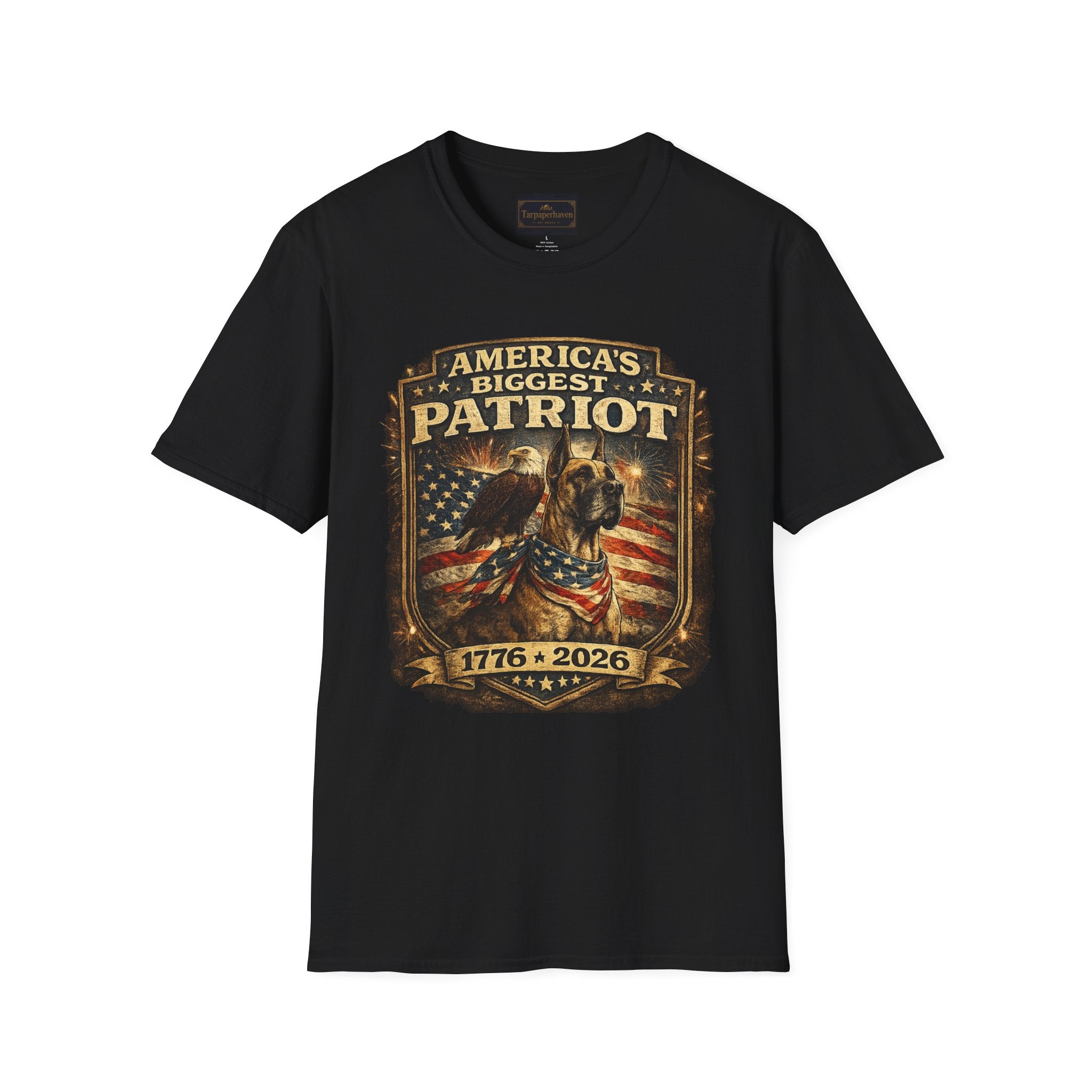 Patriot T-Shirt — Great Dane 1776–2026 Vintage Eagle Flag Tee
