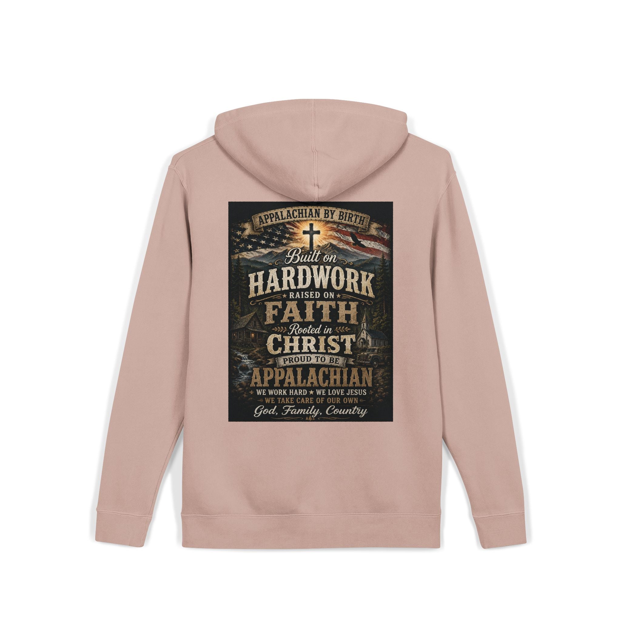 Appalachian Faith Hoodie — "Too Country to Care" Pigment-Dyed Pullover