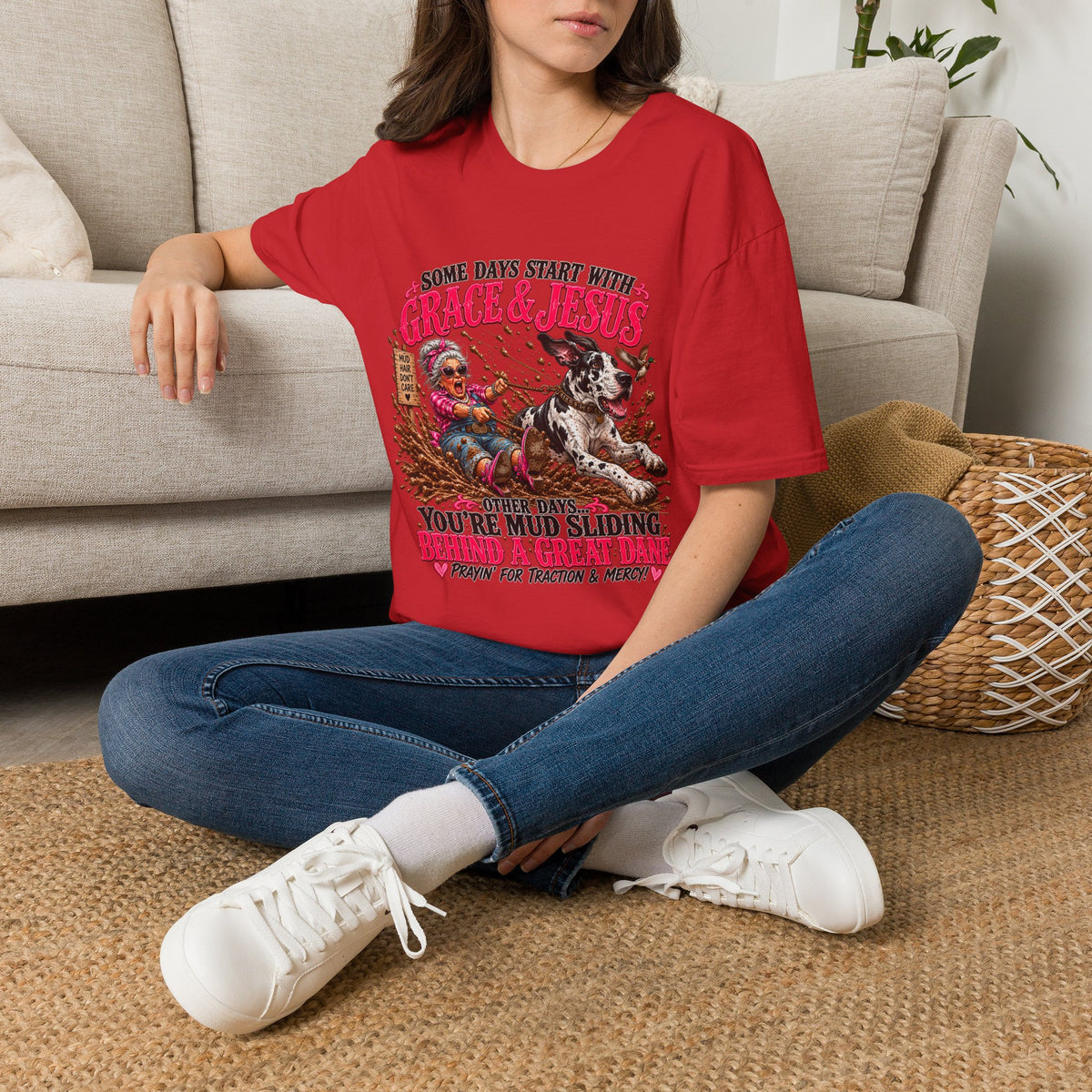 Great Dane Christian Mud Slide  Funny Graphic Tee
