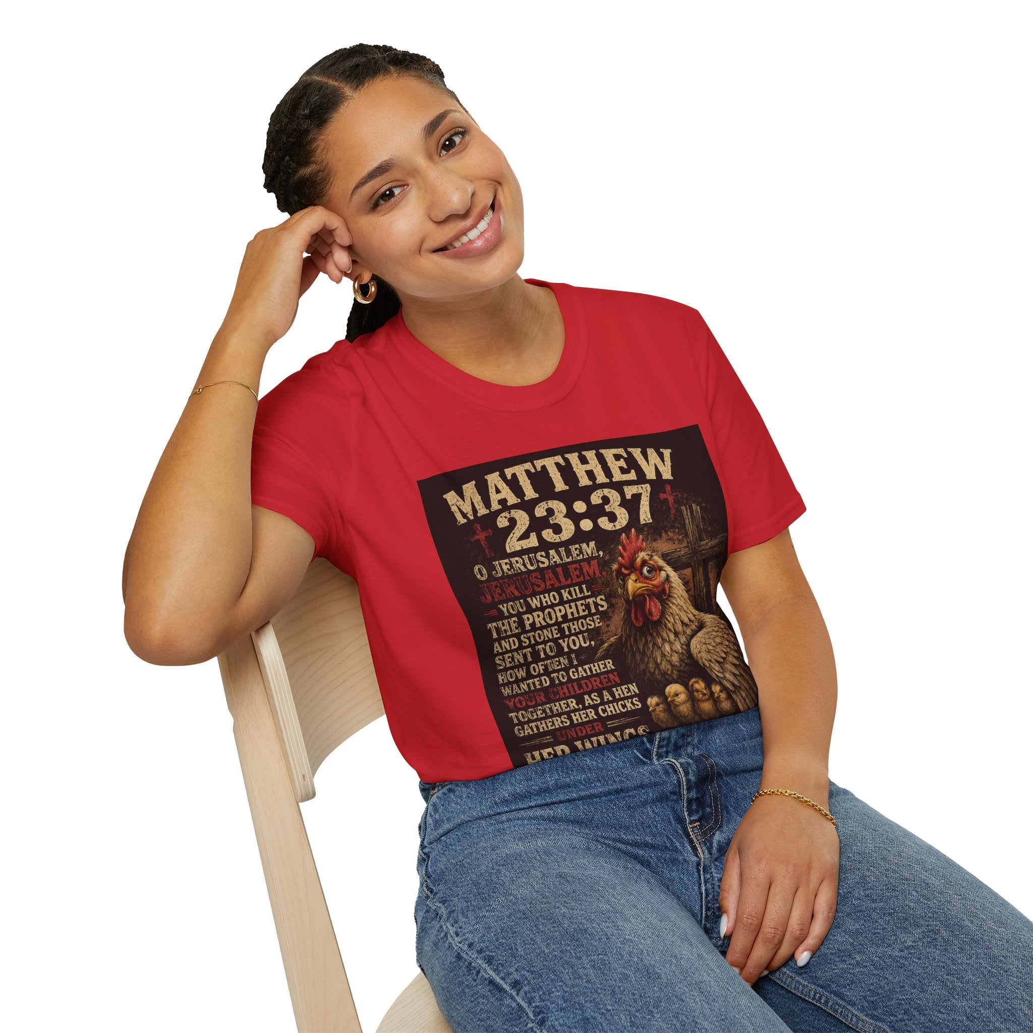 Matthew 23:37 Scripture T-Shirt — Jerusalem Biblical Verse Hen Design