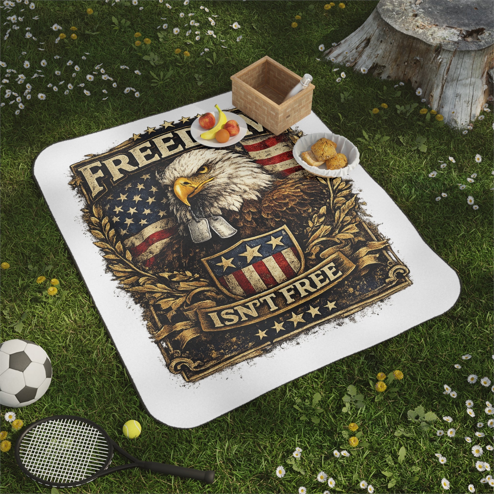 Freedom Isn't Free Picnic Blanket — Patriotic Eagle American Flag Outdoor Blanket