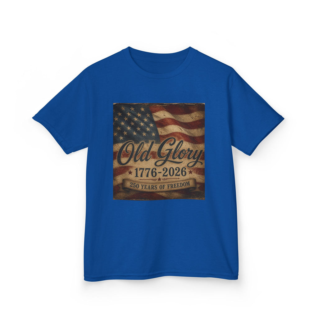 Kids T‑Shirt — "Old Glory 1776–2026" Vintage American Flag Patriotic Tee